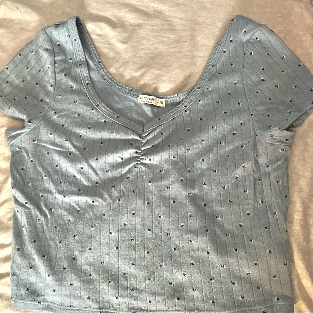 Cotton On Pierce Pointelle Rouched Crop Top